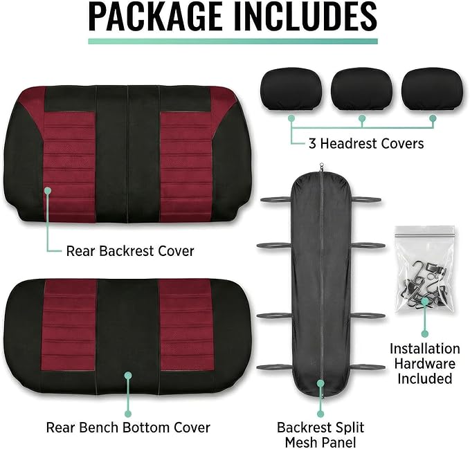 FH Group Automotive Car Seat Covers Rear Set Premium 3D Air Mesh Seat Covers, Airbag Compatible and Split Bench Cover Universal Fit Interior Accessories for Cars Trucks and SUVs - Burgundy