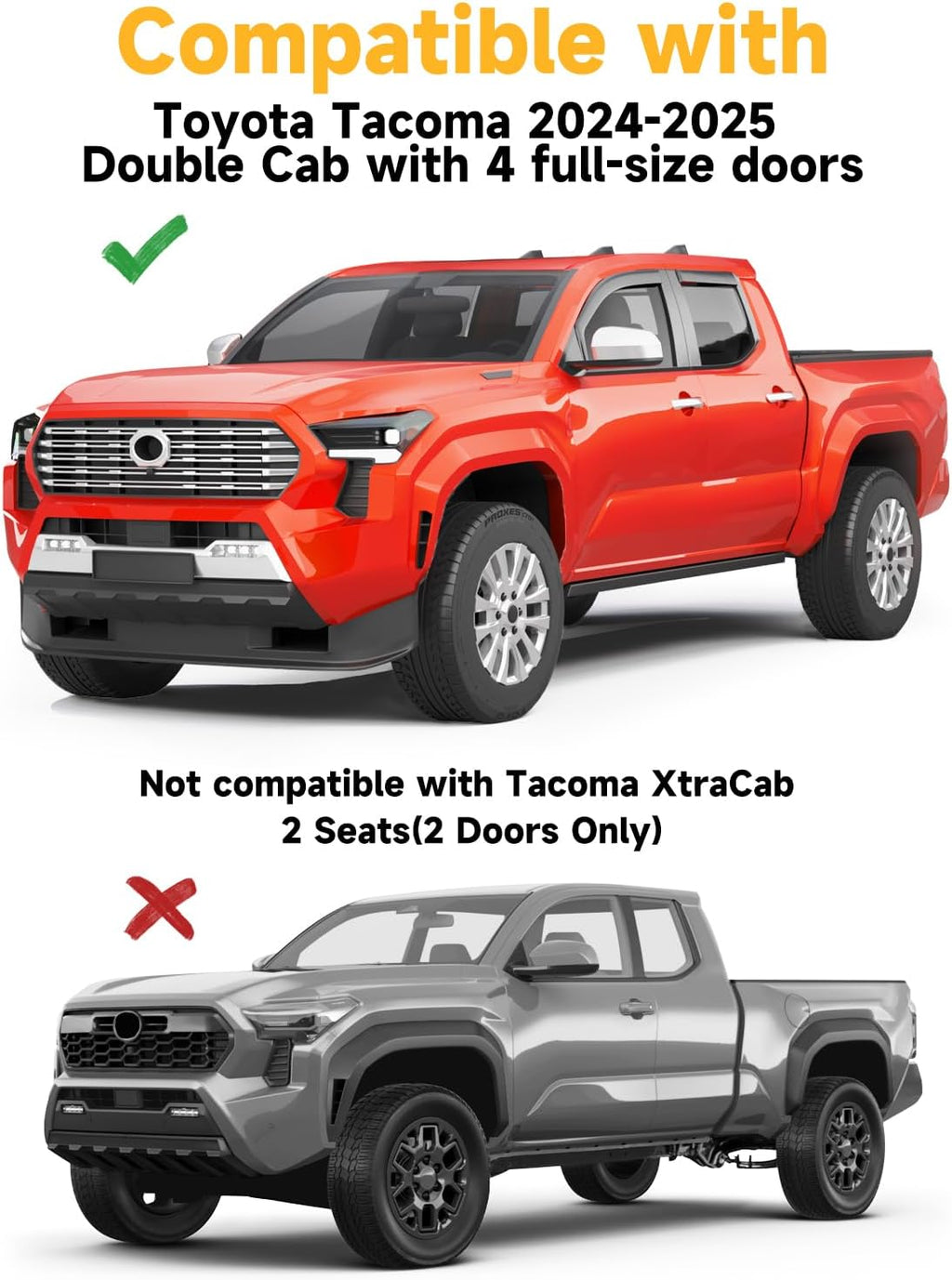 in-Channel Window Rain Guards Fit for Truck Toyota Tacoma 2024-2025 Double Cab with 4 Full-Size Doors Extra Durable Window Deflectors Window Visors Vent Shades Vent Visors Car Accessories