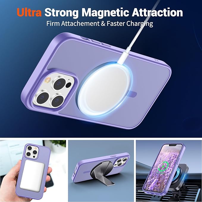 SUPFINE Magnetic for iPhone 13 Pro Case (Compatible with MagSafe) (Military Grade Drop Protection) Translucent Matte Shockproof with Anti-Fingerprint Phone Case,Purple