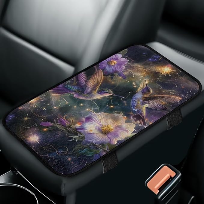 Flower Hummingbird Car Arm Rest Cushion for Arm Support Soft Comfortable Car Armrest Cushion Anti-Scratch Car Interior Accessories for Most Cars SUVs and Trucks