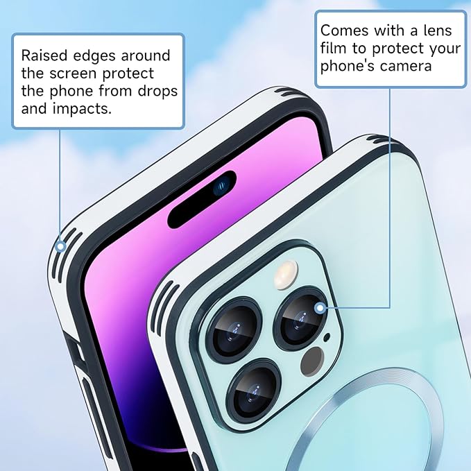 Guppy Compatible with iPhone 14 Pro with MagSafe Case, Magnetic Gradient Case with MagSafe Charging, Gradient Glass Back Cover with Lens Film-Blue