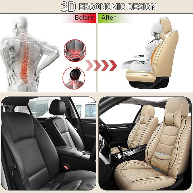 Leather Car Seat Covers Fit for Toyota Yaris iA 2017-2018, 5 Seater Car Seat Cover, Premium Waterproof, Scratch Resistant Car Interior Accessories (Full Set with Pillow Beige)