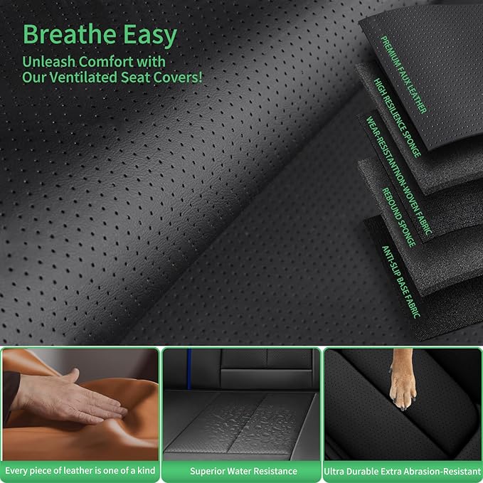 Fit Tucson Car Seat Covers for Hyundai Tucson 2010-2024 2025 2026 -Upgraded Premium Waterproof & Breathable Leather,Airbag Compatible,All-Weather Seat Cushion Protector,2 Front/Black-Blue