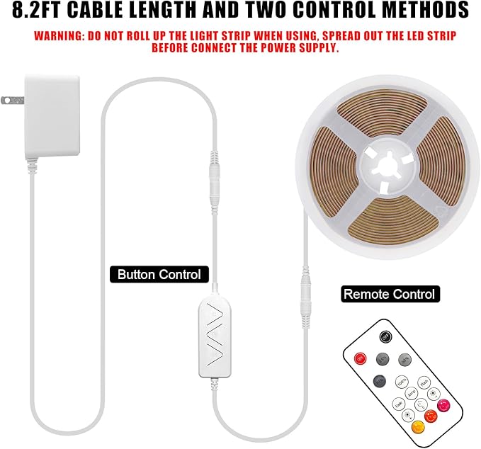 Tatazone 32.8ft Red COB Led Strip Lights with RF Remote, Dimmable Bright Dotless Adhesive Indoor Led COB Light Strip for Cabinet, Painting, Room, Bed