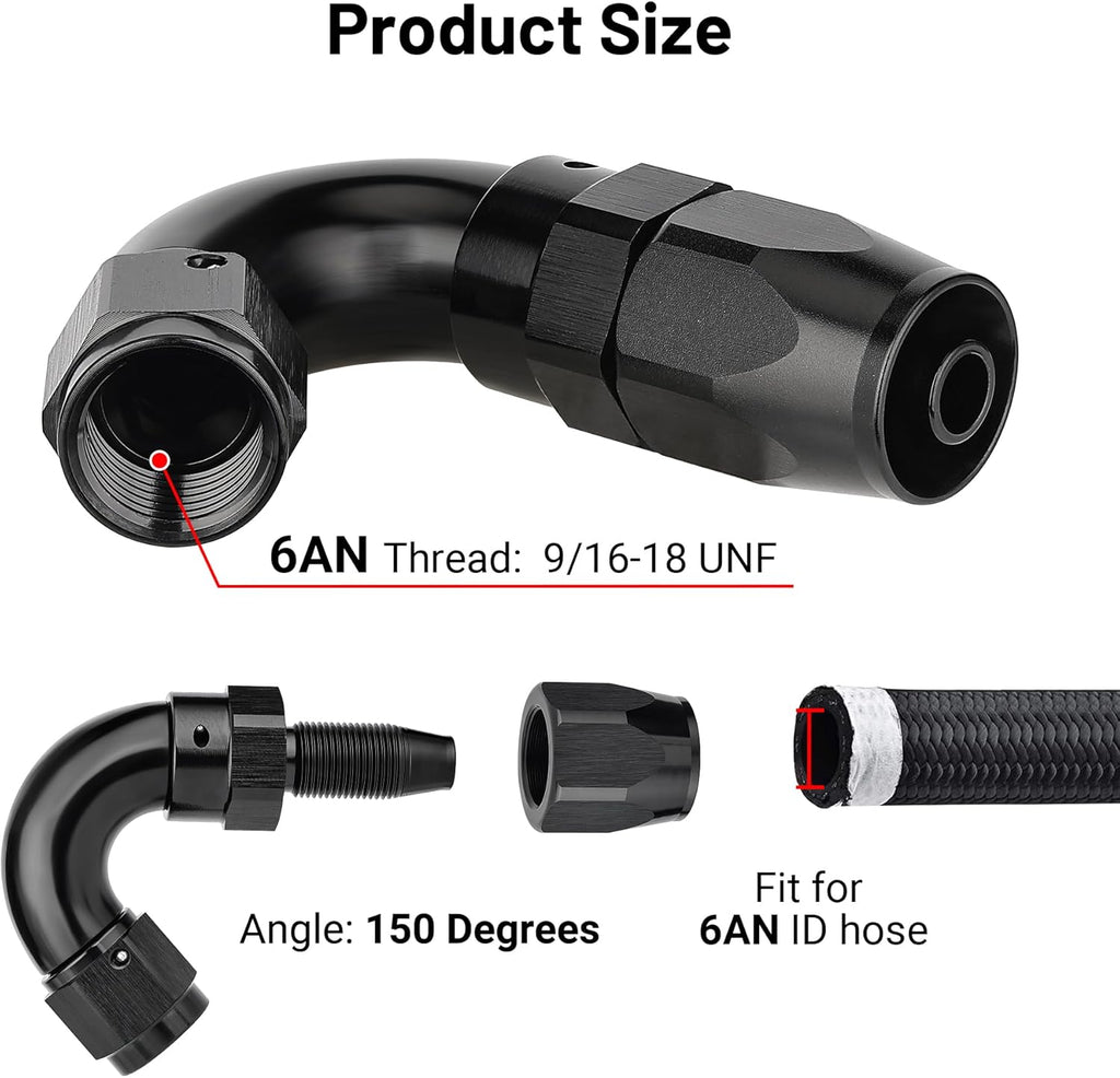 EVIL ENERGY 6AN 150 Degree One Piece Full Flow Hose End Fitting Swivel For CPE Braided Hose