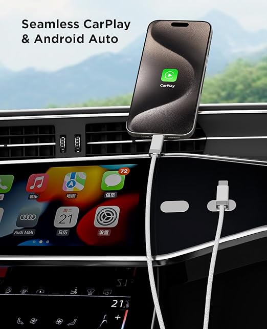 Magtame StayCable USB C to C Cable with Magnetic Organizer Holder 3.3FT, 60W Fast Charging Braid Type-C Charger Cord, for iPhone 16/15 Laptop Car Desk Nightstand Cable Management Original Design