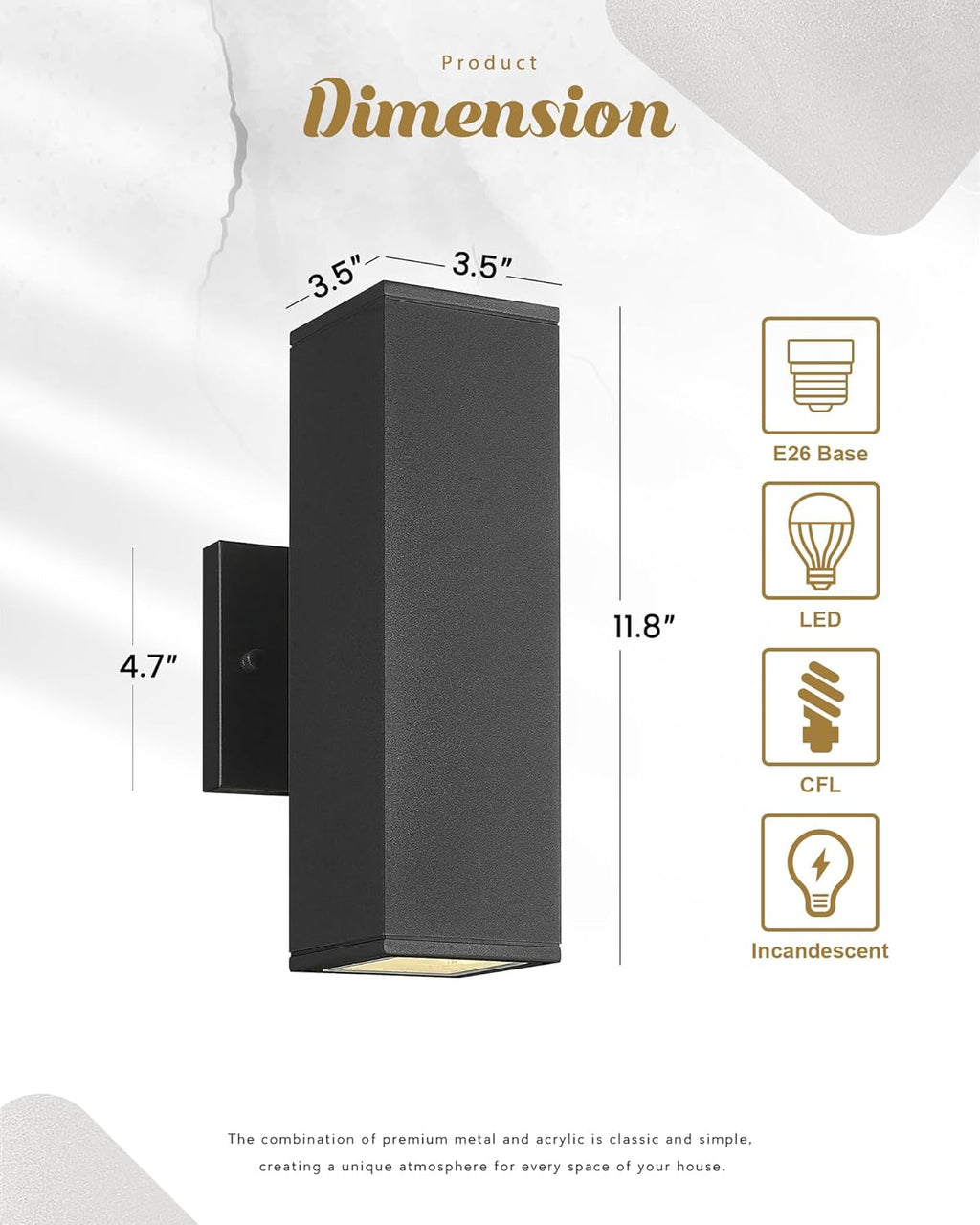 Ken & Ricky Outdoor Wall Lights, Modern Exterior Lighting Fixtures, Aluminum Front Porch Light, Black Outdoor Wall Sconce with Glass Cover, KR3324-W-2PK