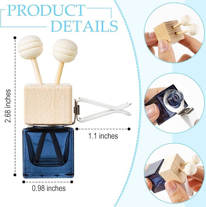 Zubebe 50 Pcs Car Diffuser Bottles Empty Bulk Vent Clip Car Air Freshener Diffuser for Essential Oil Perfume Glass Bottle with Wooden Caps Stick Fragrance Ornament (Gradient Black)