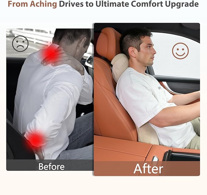FLORICH Car Headrest and Lumbar Support Double-Sided Suede & Leather Neck Rest Cushion with Back Support Breathable Car Seat Headrest and Lumbar Support for Car Office Chair Fatigue Relief, Brown