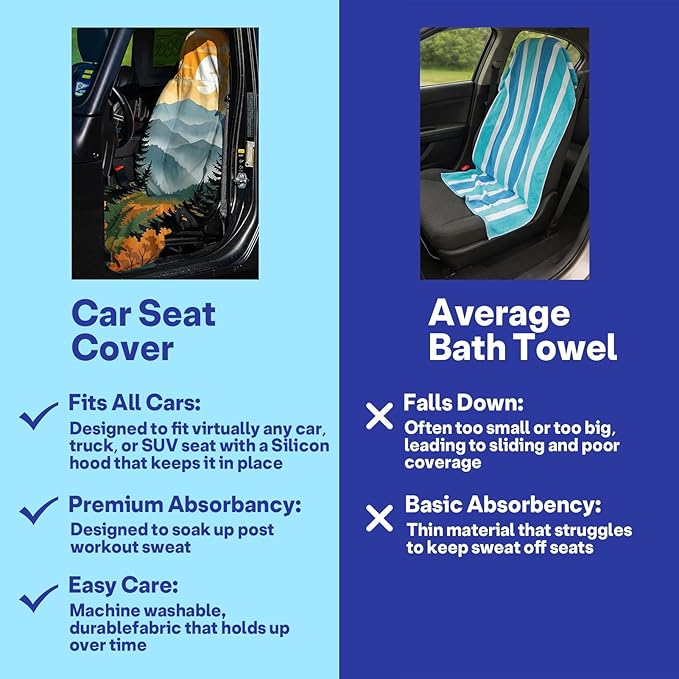 2 Pack Car Seat Towel Covers, Sweat Protector for Front Seats, Premium Thickened Microfiber with National Park Geyser Landscape, Breathable & Quick Dry, Slip-on Headrest Pocket for Gym, Beach, Running
