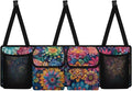 Hippie Boho Floral Blossoms Car Trunk Organizer Hanging Cargo Storage Bag for Grocery Cargo Organizer with 4 Compartments