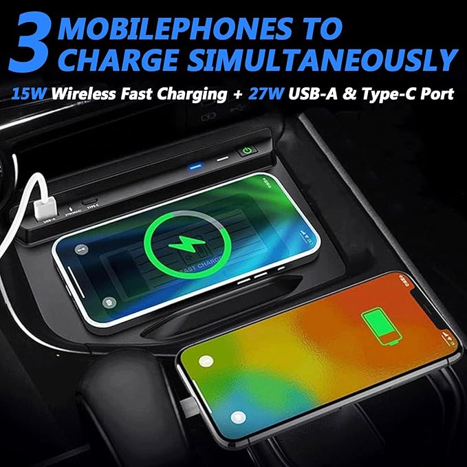 Wireless Car Charger for Lexus NX 2022 2023 2024 All Model with 27W USB & Type-C Center Console Accessory Panel, Fast Charger for i-Phone Sam-Sung