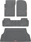 Motor Trend FlexTough™ Heavy Duty Gray Rubber Car Floor Mats All Weather & Cargo Liner for SUV Full Set - Universal Trim to Fit Automotive Floor Mat & Trunk Mats for Cars Interior Accessories