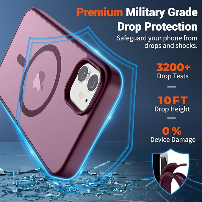 SUPFINE Magnetic for iPhone 11 Phone Case (Compatible with MagSafe)(Military Grade Drop Protection) Translucent Matte Shockproof Phone Case,Wine Red