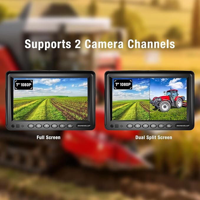 ZEROXCLUB 7" 1080P Wired Rear View Backup Camera System, Dual Split Screen IP69K Waterproof Reverse Camera, Vibration-Proof 10G for Tractor, Truck, Trailer, Combine, Heavy Equipment, BH701