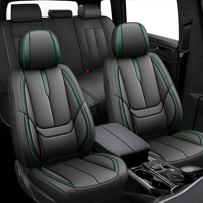 Fit for 98% of Mercedes Benz Car Seat Covers, Premium Nappa Leather Seat Cover, Fully Wrapped Protect Modern Style Seat Cover (5-Seat Standard, Black & Green)