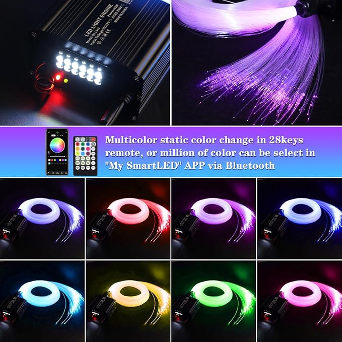 AMKI 300pcs 0.03in 9.8ft Twinkle Starlight Headliner Kit, Updated 2 in 1 Twinkle+Meteor Fiber Optic Light Box RGBW Sound Activated Mode for Car& Home Decoration, 180pcs Pure White Shooting Star