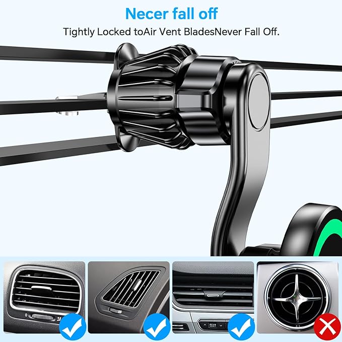 Coolpow for MagSafe Car Mount Charger【Upgraded Strongest Magnet Power】Magnetic Phone Holder for Car Vent【360 Adjustable】Magnetic Car Phone Holder Mount Charger for iPhone 16 Pro Max 15 14 13 12 Plus