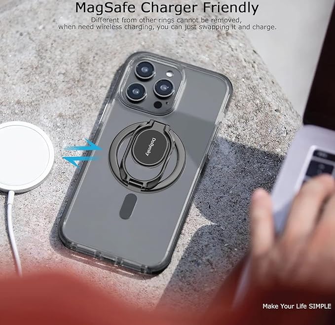 Doflyesky Magnetic Phone Ring Holder for Magsafe Phone Grip, Double-Sided Magnetics Adjustable Gym Finger Ring Grip Kickstand, Removable Phone Grip, for iPhone, iPad and Smartphones(Brown)