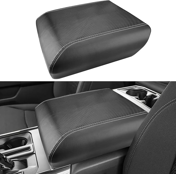 INTGET Center Console Cover for 2025 2026 Ford F150 Accessories Interior 2021 2022 2023 2024 Car Middle Arm Rest Armrest Lid Seat Cover Protector Elbow Cushion Pad (Carbon Fiber Texture, 2021-2026)