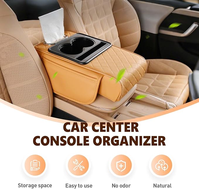 Multifunctional Car Armrest Cushion with Integrated Booster, 2026 Upgraded Universal Style Memory Cotton Car Armrest Box Pad, Car Center Console Armrest Pillow, with 2 Cup Holder (Gray)