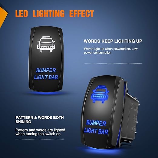 Nilight 90004B Bumper Light Bar Rocker Switch Led Light Bar 5 Pin Laser On/Off Switch 20A/12V 10A/24V Switch Jumper Wires Set