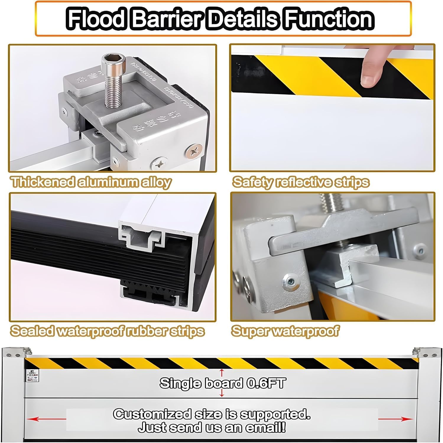 Flood Barriers for Home Exterior - Aluminum Alloy Outdoor Easy Flood Barrier Garage Doors Water Barriers for Flooding,H7.9 Inch/L10.5FT
