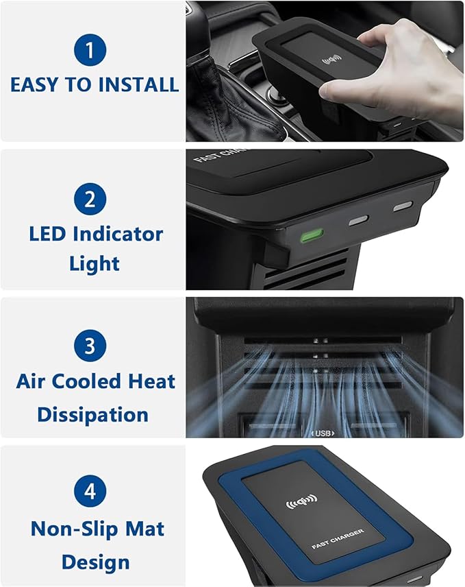 Wireless Car Charger for Volvo XC90 S90 V90 XC60 V60 S60 2023 2022 2021 2020 2019 2018 2017 Accessories, 15W Wireless Fast Charging Phone Charger Pad