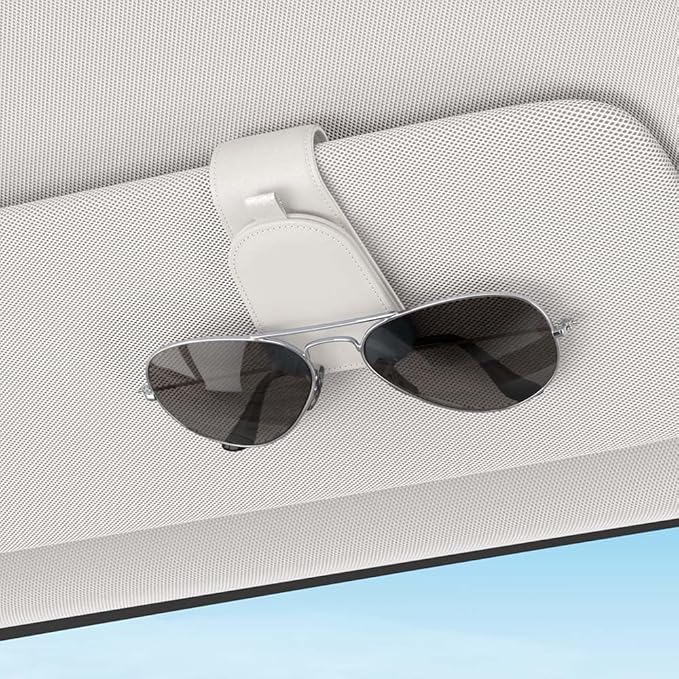 Sotfamily Sunglass Holder for Car Visor, Suede Cloth Magnetic Sunglass Organizer for Car Accessories, 2 Packs, White