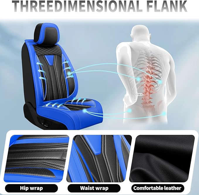 Fit Kicks Car Seat Covers Premium Leather Compatible with Nissan Kicks 2018 2019-2026 (5 Seats Full Set Waterproof Breathable All-Weather Seat Cushion Protector（5 Seats Blue & Black)