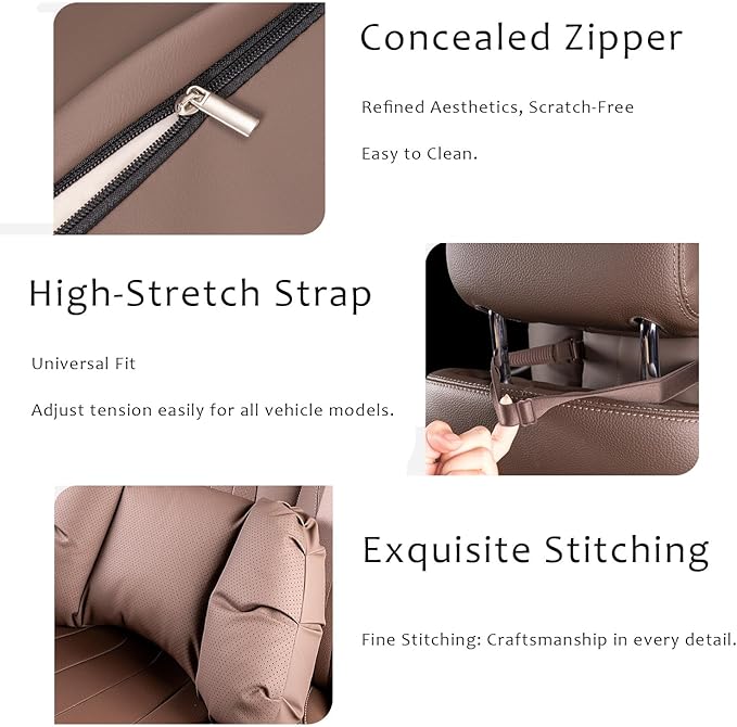 Car Neck Pillow & Lumbar Support for Kia Telluride Carnival Cadenza Stinger Ergonomic Breathable Mesh Auto Seat Back Cushion Headrest,Brown-Lumbar Support