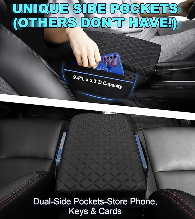 Center Console Cover for Ford Explorer Arm Rest Lid, Diamond Quilted Armrest Pad with 1-Inch Comfort Lift (2020-2026)