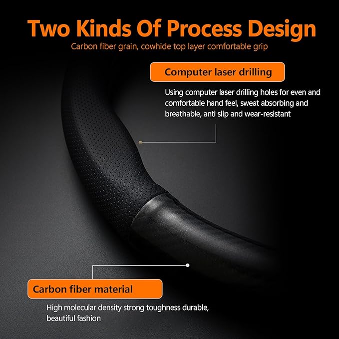 1 Pack Car Breathable Steering Wheel Cover, Wear -Resistant Steering Wheel Sleeve, Carbon Fiber Non-Slip Steering Wheel Protector, Four Seasons Universal Steering Wheel Set (Circular)