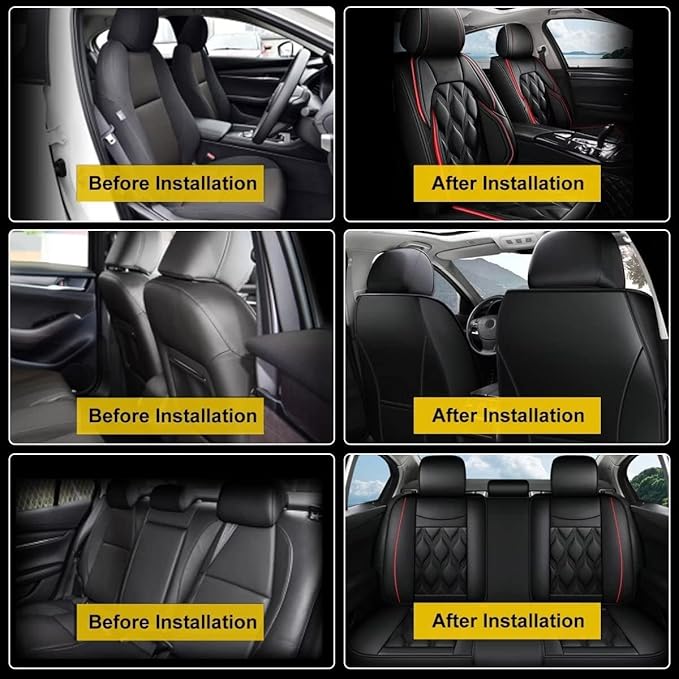 AOMSAZTO Car Seat Covers Full Set Fit for Nissan Titan 2009-2025 2026 Waterproof Faux Leather Car Seat Cushions Automotive 5 Seat Covers Set（Black&Red）