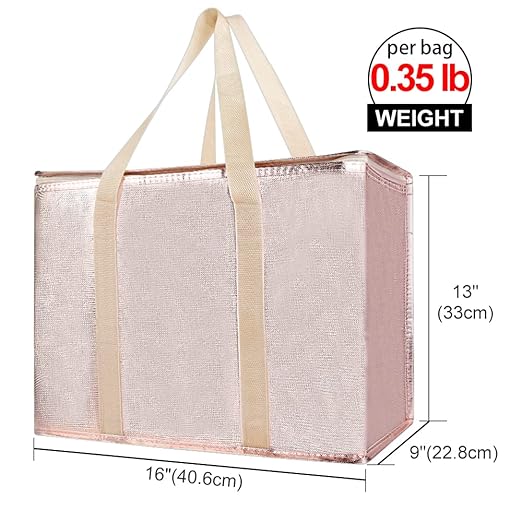 Bodaon 4-Pack Insulated Reusable Grocery Shopping Bag, X-Large Frozen Food Cold, Cooler Bags, Insulated Food Delivery Bag, Gold