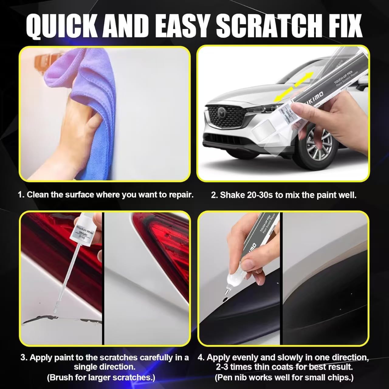KIKIMO for Mazda Touch Up Paint(Jet Black Mica(41W)), Car Paint Repair Kit for Mazda, 2 In 1 Scratches Repair with Pen Tip and Brush, Color-Matched for Quick & Easy Fix