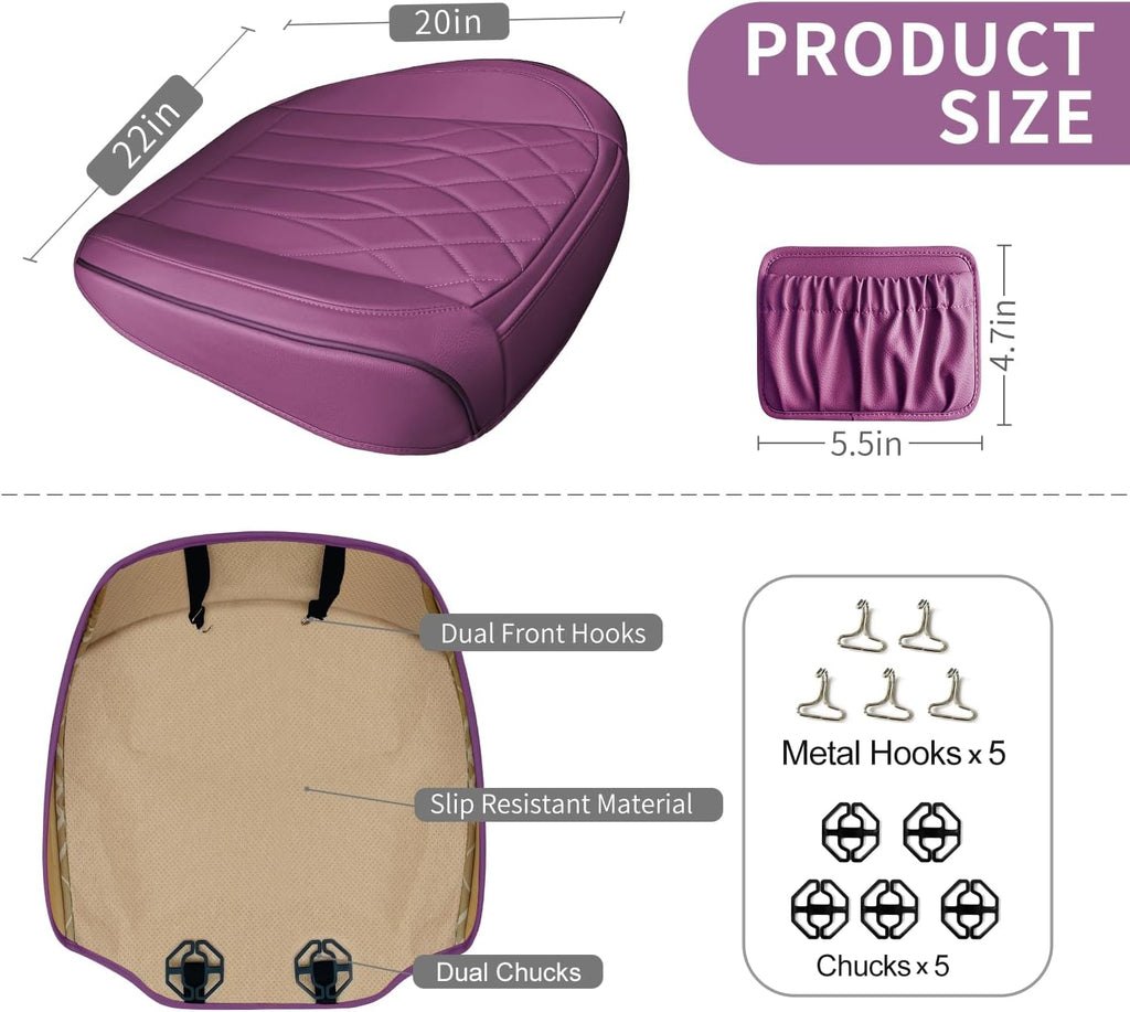 2 Pack Leather Front Car Seat Cover Bottom Car Seat, Universal Anti-Slip Driver Car Seat Protectors with Storage Pocket, Waterproof Bottom Auto Seat Cushion Pad Mat for Most Vehicles(Purple)