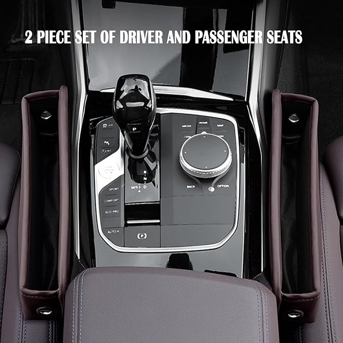 Universal Fit Premium Leather Car Seat Gap Filler Organizer, Center Console Organizer for Car SUV Truck (Brown, 2 Pack)