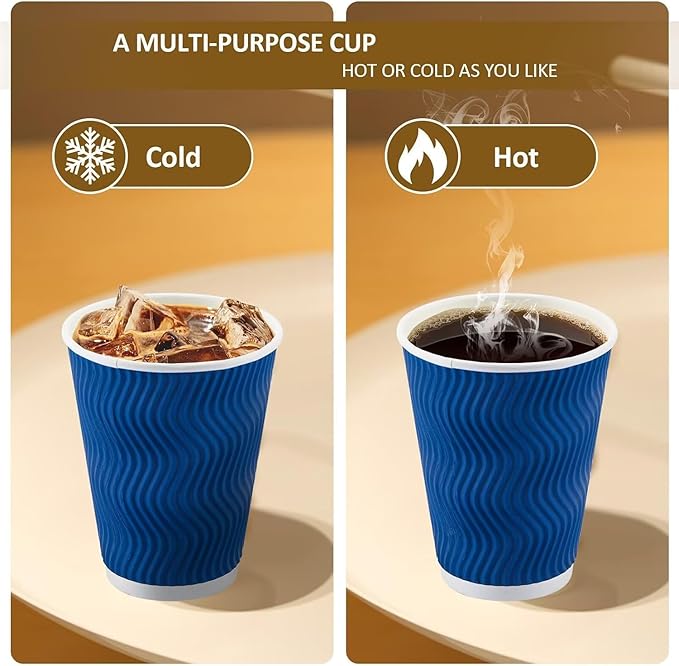 100 Pack Coffee Cups with Lids 16 oz, Disposable Insulated Ripple Wall To Go Paper Coffee Cups for Hot/Cold Drinks Office Home Shop Event (Navy)