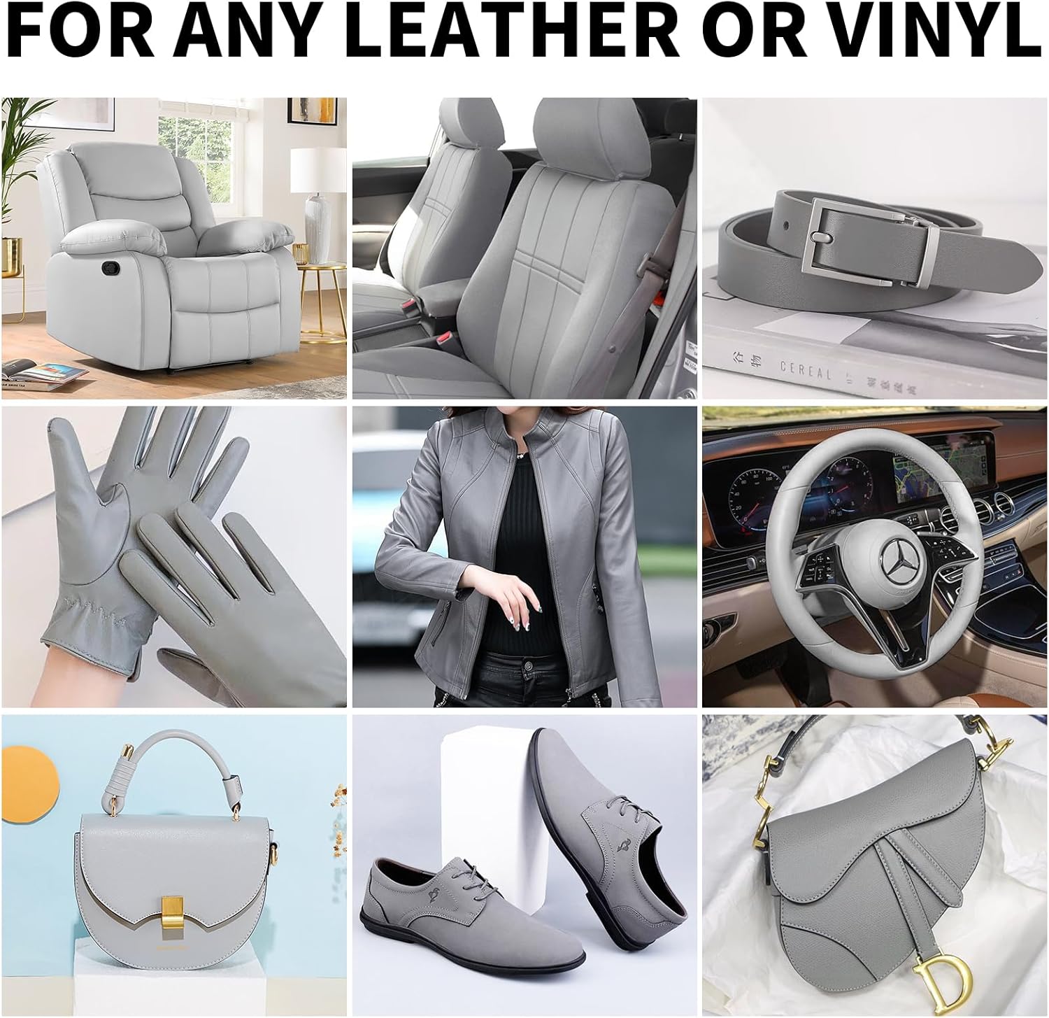 8.5oz Leather Recoloring Balm with 100ml Mink Oil,Gray Leather Repair kit for Furniture and Car Interior,Leather Couch Scratch Repair,Leather Dye Paint,Mink Oil for Leather