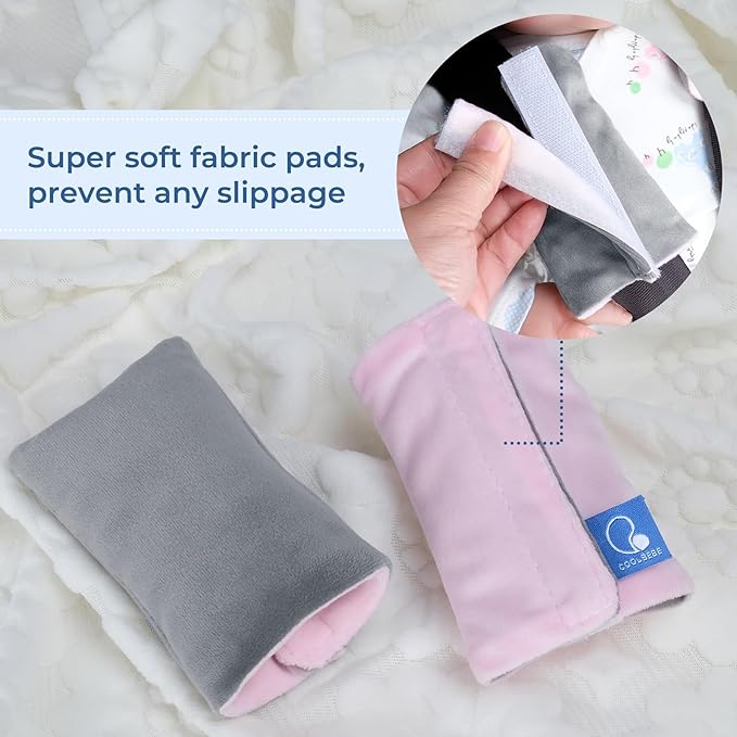 COOLBEBE Car Seat Straps Shoulder Pads for Baby Kids, Super Soft Seat Belt Covers for All Car Seats/Pushchair/Stroller/High Chair (Grey/Pink)