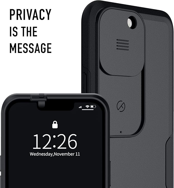 Spy-Fy iPhone 13 Pro Case with Camera Covers Front and Rear | Protect Your iPhone and Privacy | 6-Foot Drop Proof | 6,1 Inch | Camera Protection by Valenta. Black