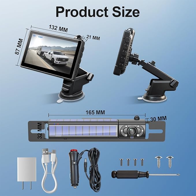 Solar Wireless Backup Camera for Car - 2 Side Solar Panels, 5" HD 1080P Monitor 2 Mins DIY Install & 5000mAh Solar Powered, 170° Eagle-Eye View, IP69K Waterproof Backup Camera for Truck,RV,Trailer,SUV