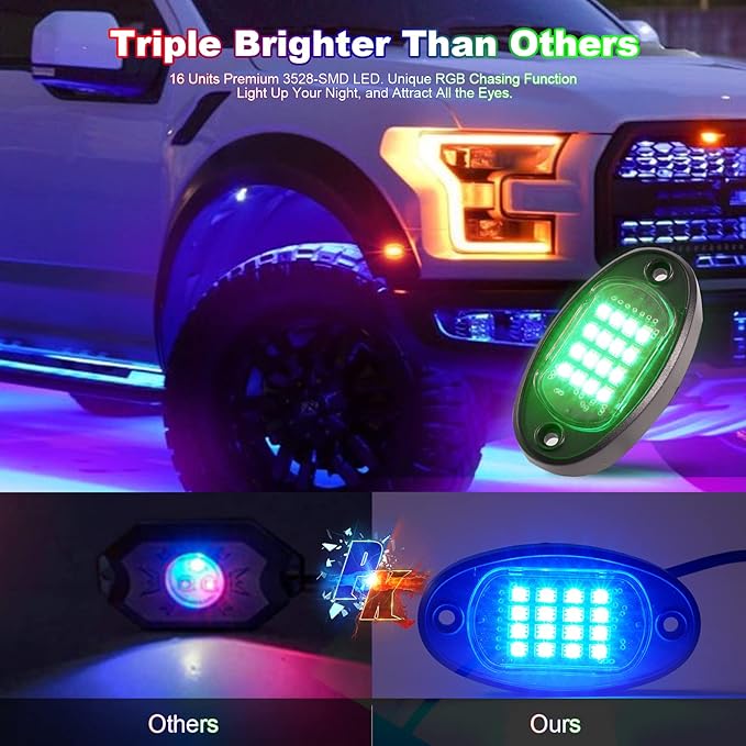 6 Pods RGB LED Rock Lights for UTV ATV Golf Cart Truck RZR Offroad Pickup SUV, Waterproof Multicolor Underglow Kit for Cars with APP Music Mode, Vehicle Underbody Light Underneath Accent 12V