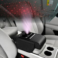 Car Armrest Pad Cover with Red Starry Sky LED Projection, Dual Type-C Charging Ports, Leather Car Center Console Cushion with Cup Holder, Tissue Holder (Red Starry Sky LED Projection, Black)