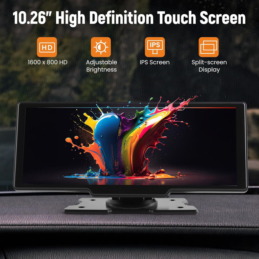 maXpeedingrods Car Stereo with Apple CarPlay & Android Auto, 10.26" Portable Car Radio with Front & Backup Camera, Audio Receiver, 2.5K Dash Cam, GPS Navigation, Mirror Link, Bluetooth