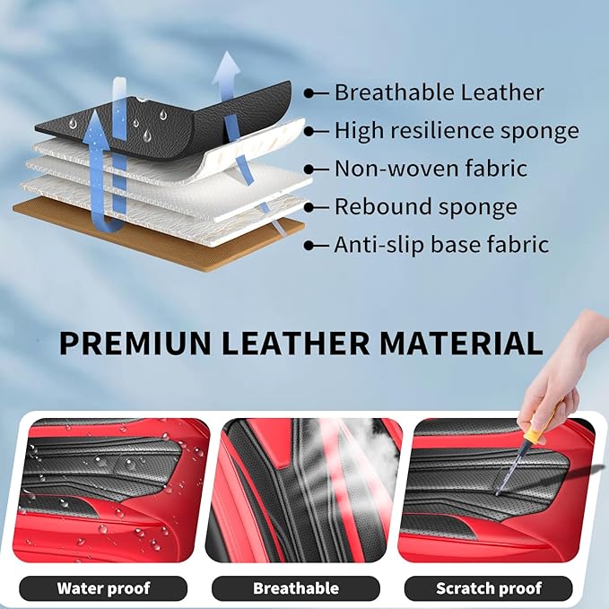 Fit Prius Car Seat Covers for Toyota Prius 2001-2025 2026 -Full Set Premium Leather, Waterproof, Breathable，All-Weather Seat Cushion Protecto & Airbag Compatible, 5-Seats Red & Black