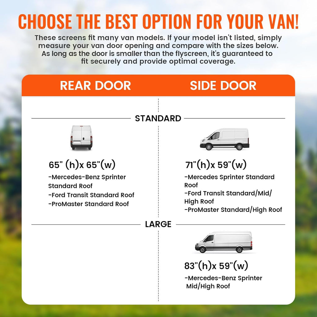 83''H x 59''W Van Bug Screen Side Door Sliding Door Window Covers with Magnetic Closure Car Window Screens for Mercedes Sprinter Motorhome Camper