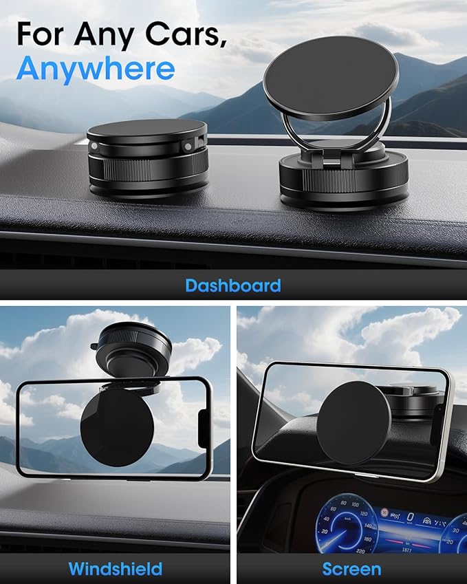 Phone Holder for Car Magsafe, 360° Adjustable 2500gf Strong Magnetic Car Phone Holder, Hands Free Suction Cup Cell Phone Mount for iPhone 16 Pro Max 15 14 13 12