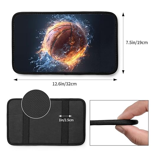 Basketball with Fire and Water Car Auto Armrest Cushion Cover Accessories Center Console Seat Box Pad Protector Universal Decoration for Most Vehicle SUV Truck